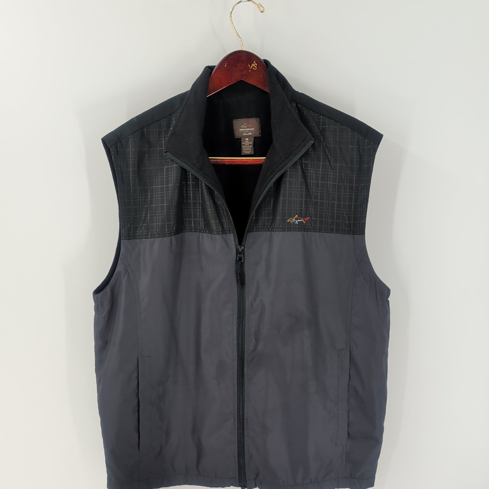 Greg Norman For Tasso Elba Full Zip Microfleece Jacket Vest Black Gray Size M